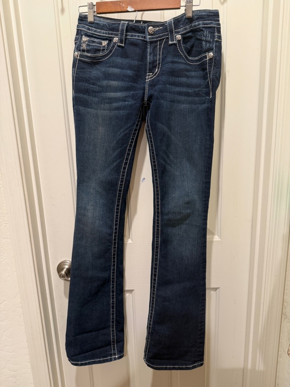 Women's Miss Me Dark Blue Bootcut Jeans - Classic Mid Rise boot 28